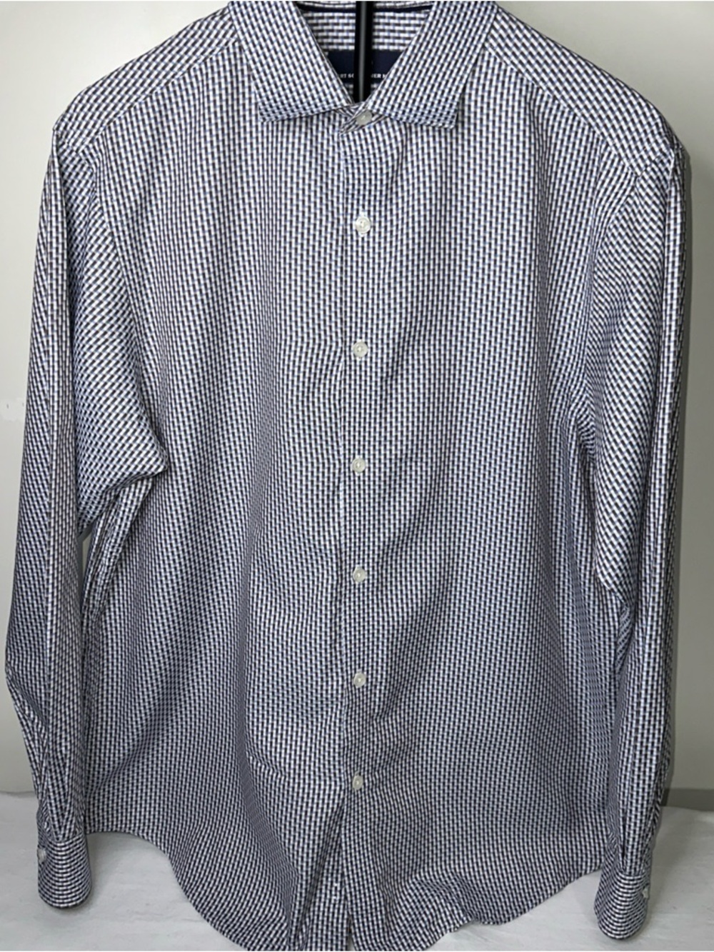 Hart Schaffner Marx Navy and White Micro-Check Dress Shirt